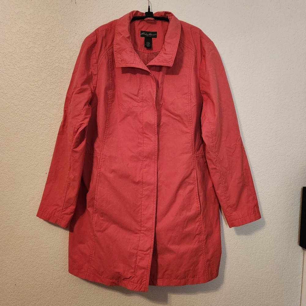 Eddie Bauer Women's Single-Breast Trench Coral Rain Coat, Size‎ XL